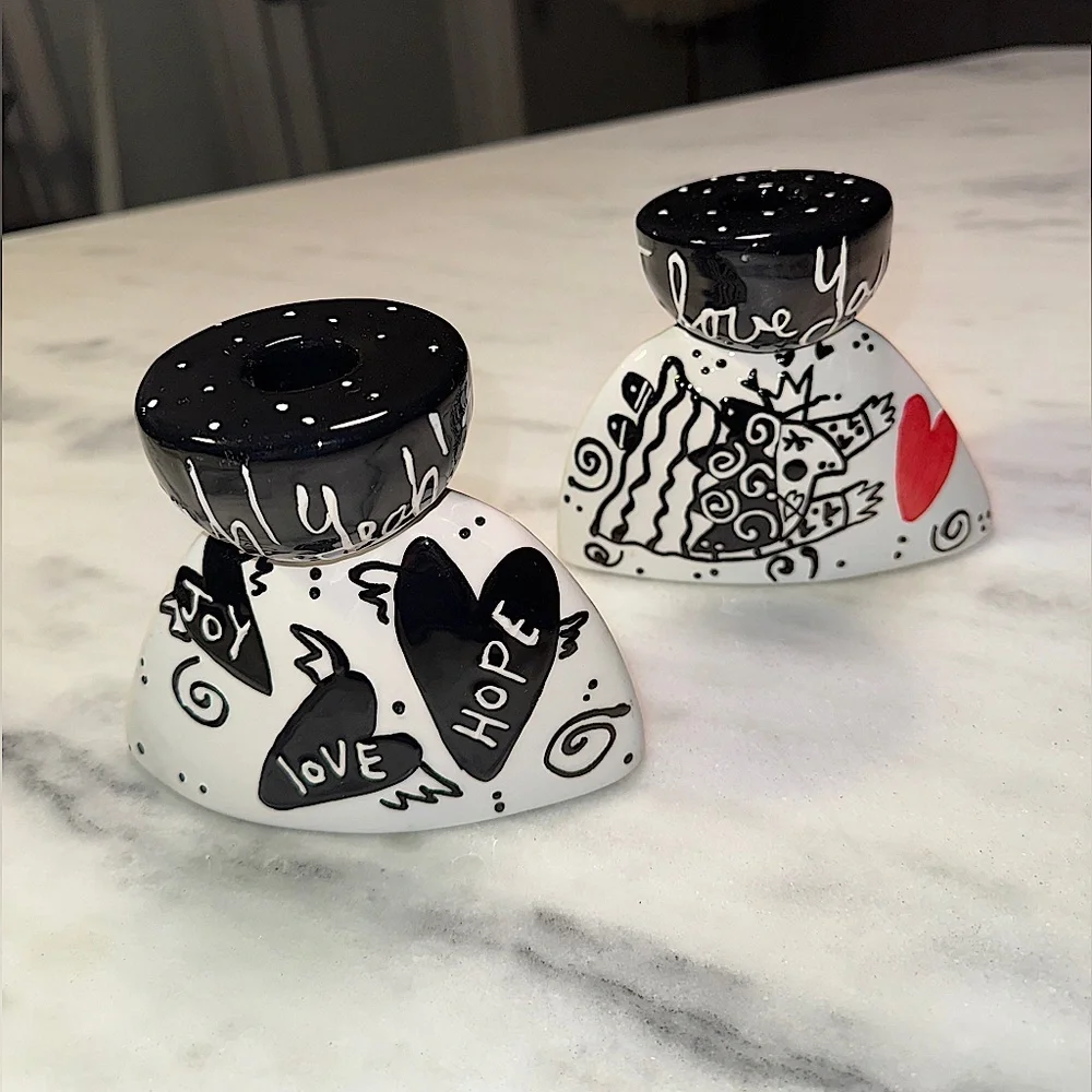 Joanna Delomba With Love Pop Art Set of 2 Ceramic Candle Stick Holders